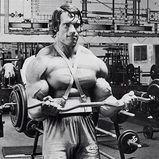 Schwarzenegger with an EZ Curl bar