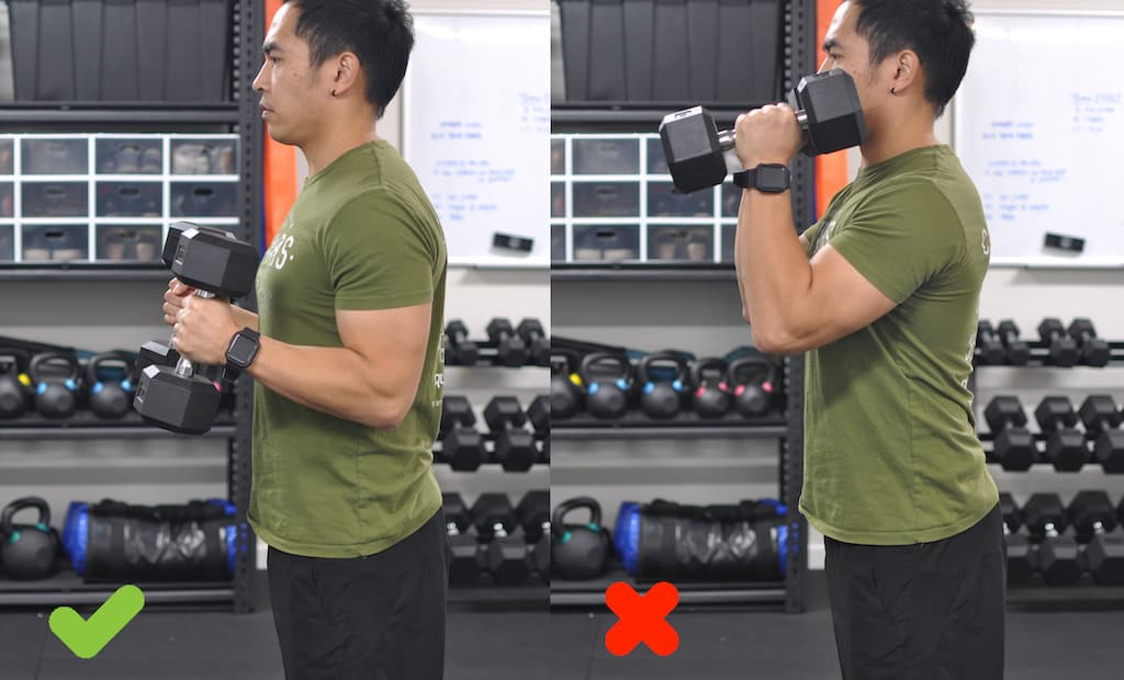 Showing proper elbow positioning for hammer curl