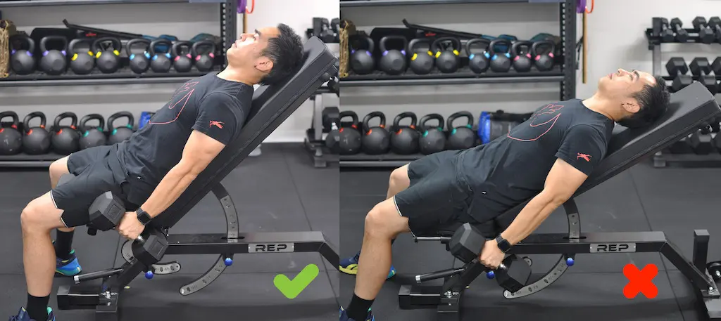 Incline hammer curl bench angle comparison