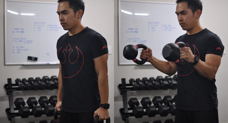 Mike demoing kettlebell hammer curls