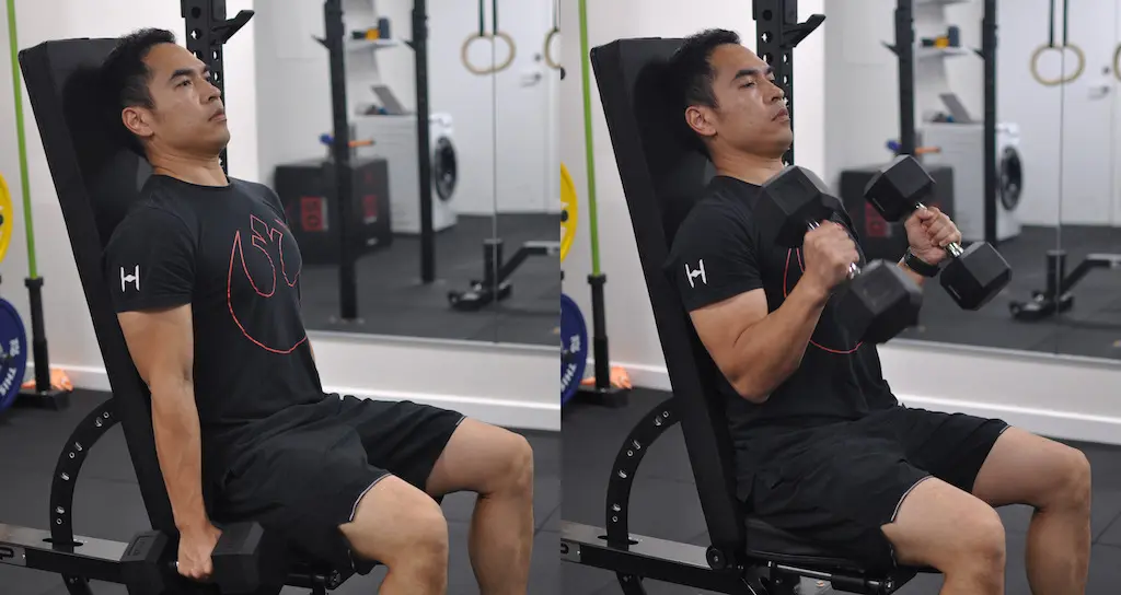 Mike demoing seated hammer curls