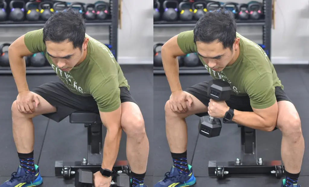 Mike showing the steps of the hammer concentration curl