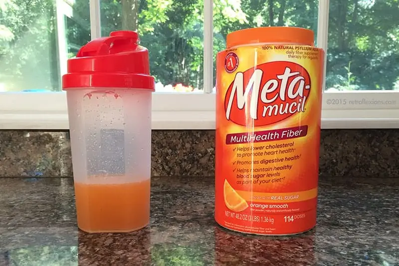Metamucil on the kitchen counter with shaker