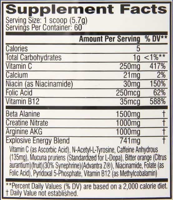 C4 Original pre workout nutritional facts