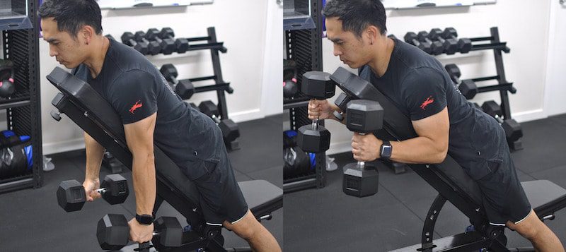 Mike doing decline hammer curls with a different angle