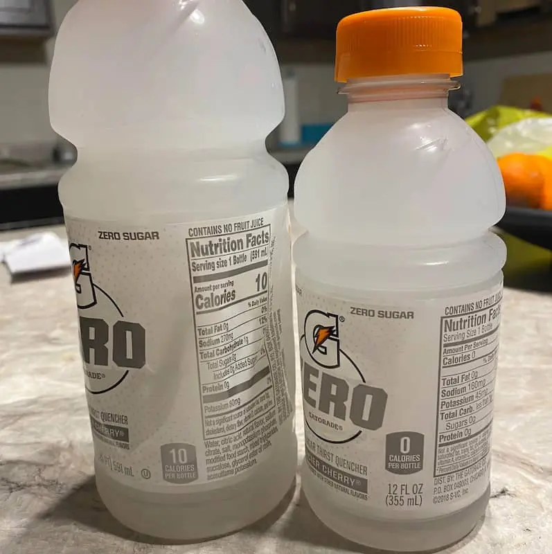 Gatorade zero nutritional info large vs small bottles