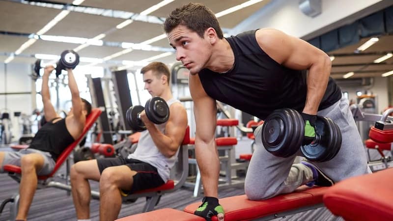 Guys working out in the gym