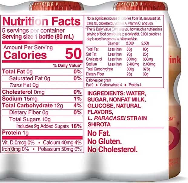 Yakult nutritional facts