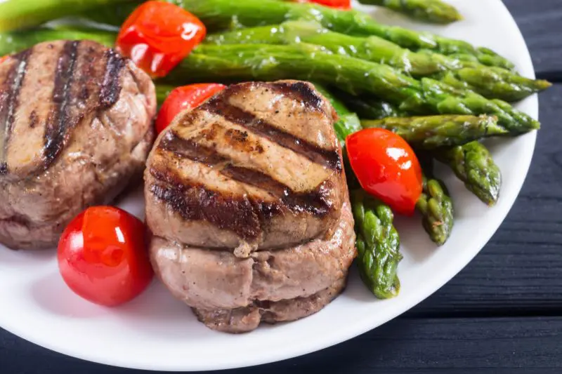Grilled Steak With Asparagus And Roasted Tomatoes