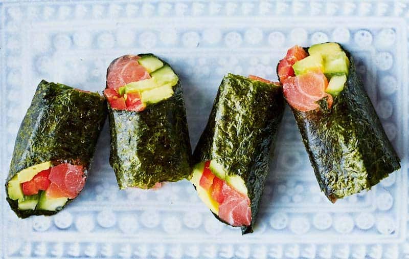 Salmon and avocado keto sushi rolls