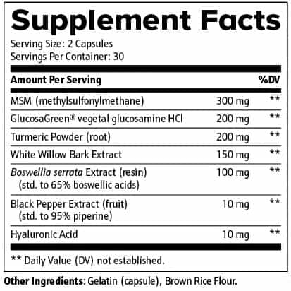 Earth Energy Supplements Joint Support Nutritional Facts