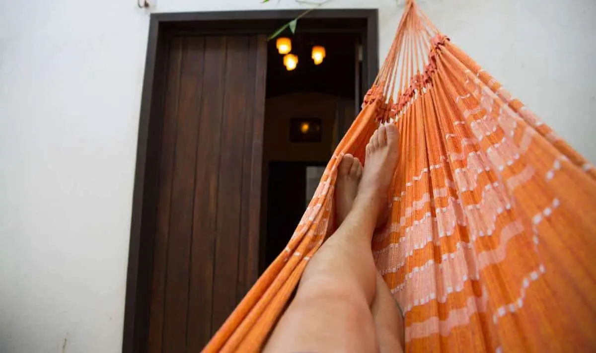 Resting on a hammock