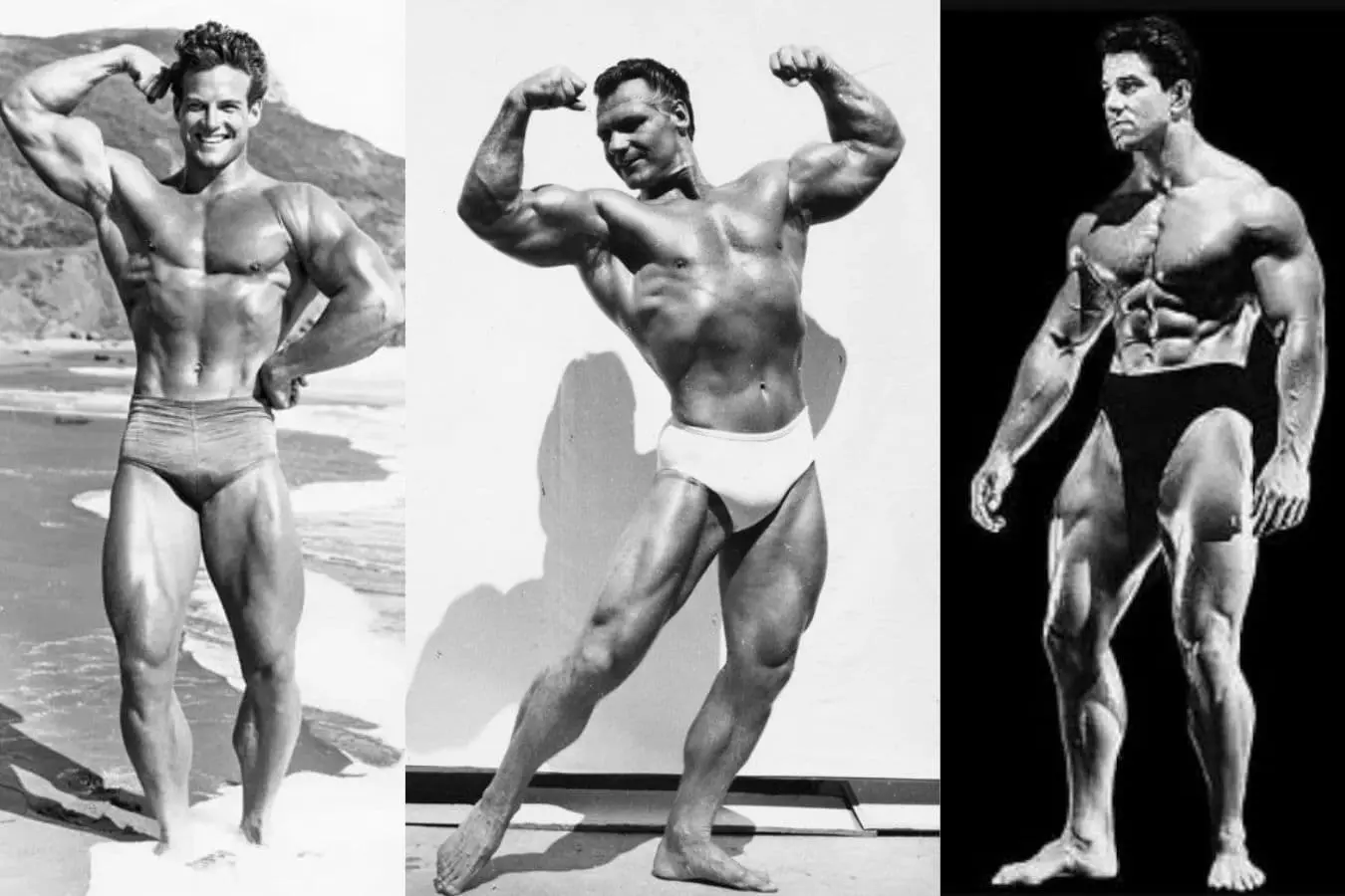 Old school bodybuilding program legends Steve Reeves, John Grimek, Reg Park